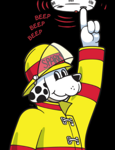 Sparky the Fire Dog testing a smoke alarm