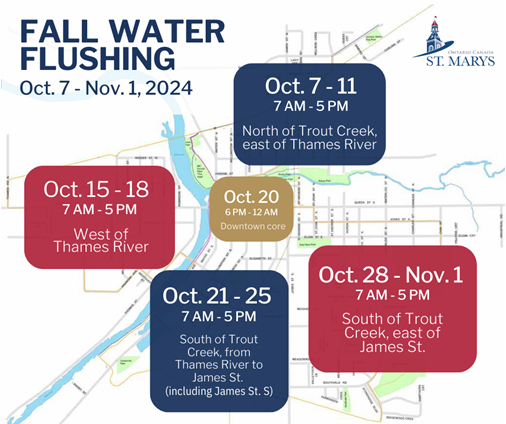 Map of 2024 fall water flushing schedule