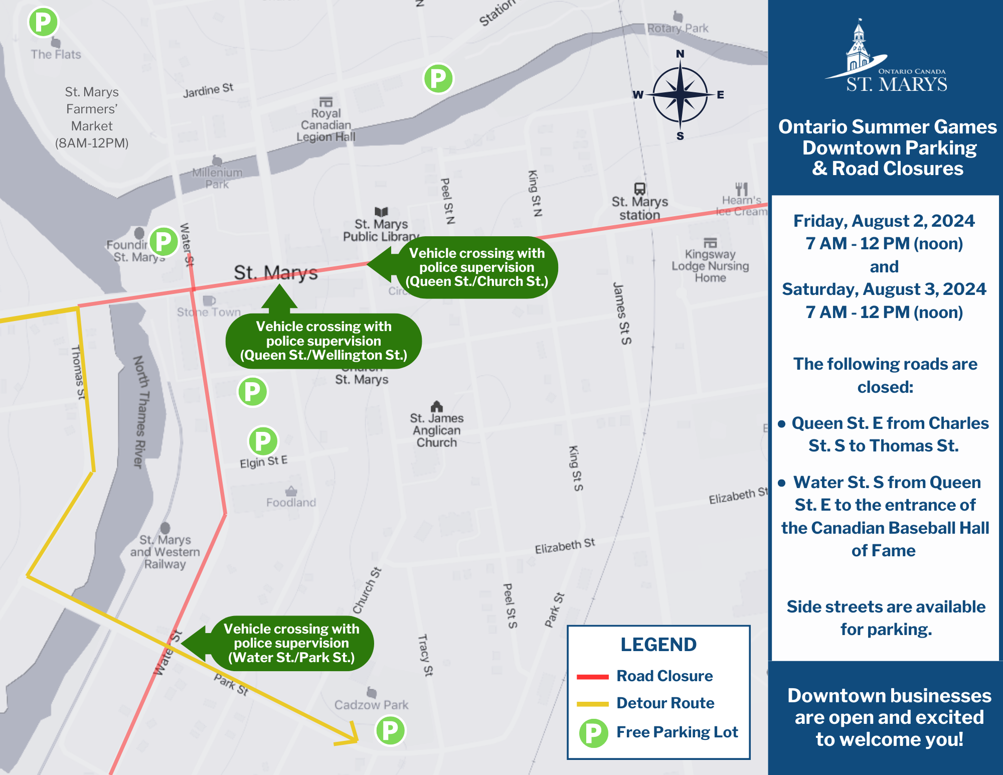 Map showing available parking downtown during triathlon event