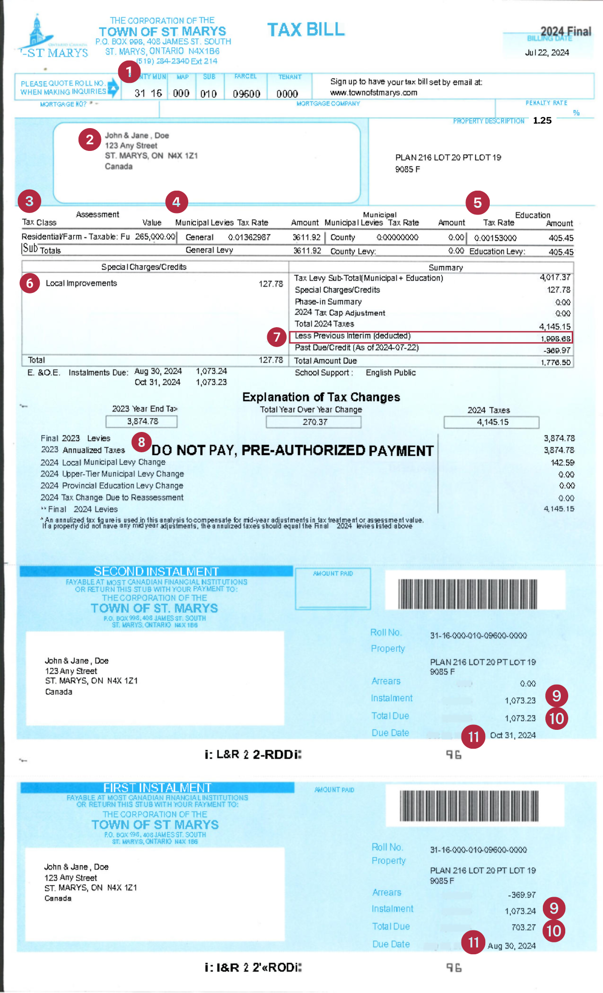 Example of tax bill