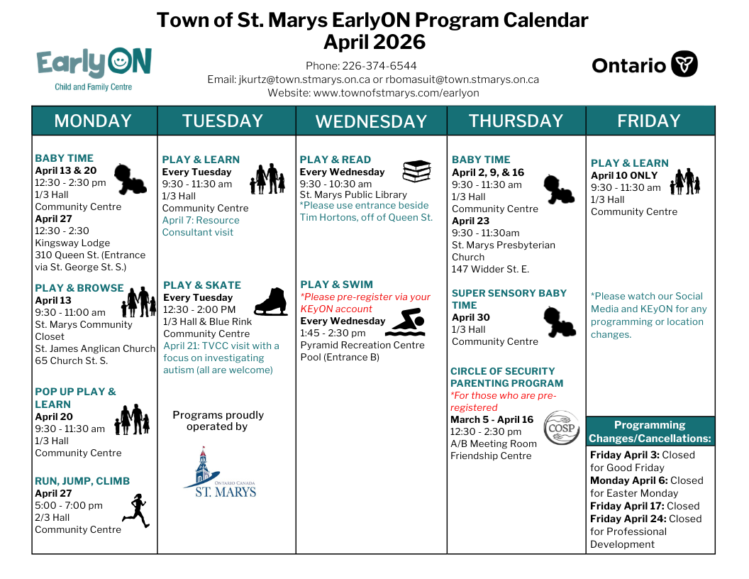 EarlyON April Calendar - front