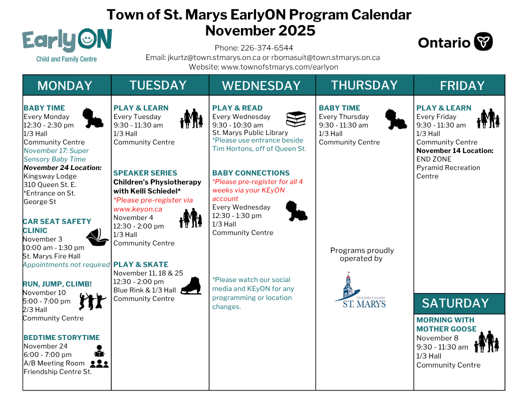 EarlyON November Schedule