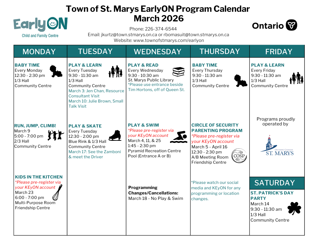 March EarlyON Calendar Front