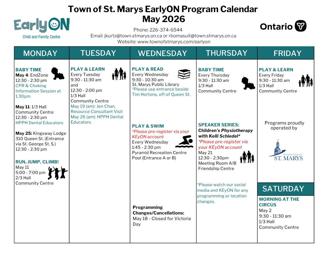 EarlyON May Calendar